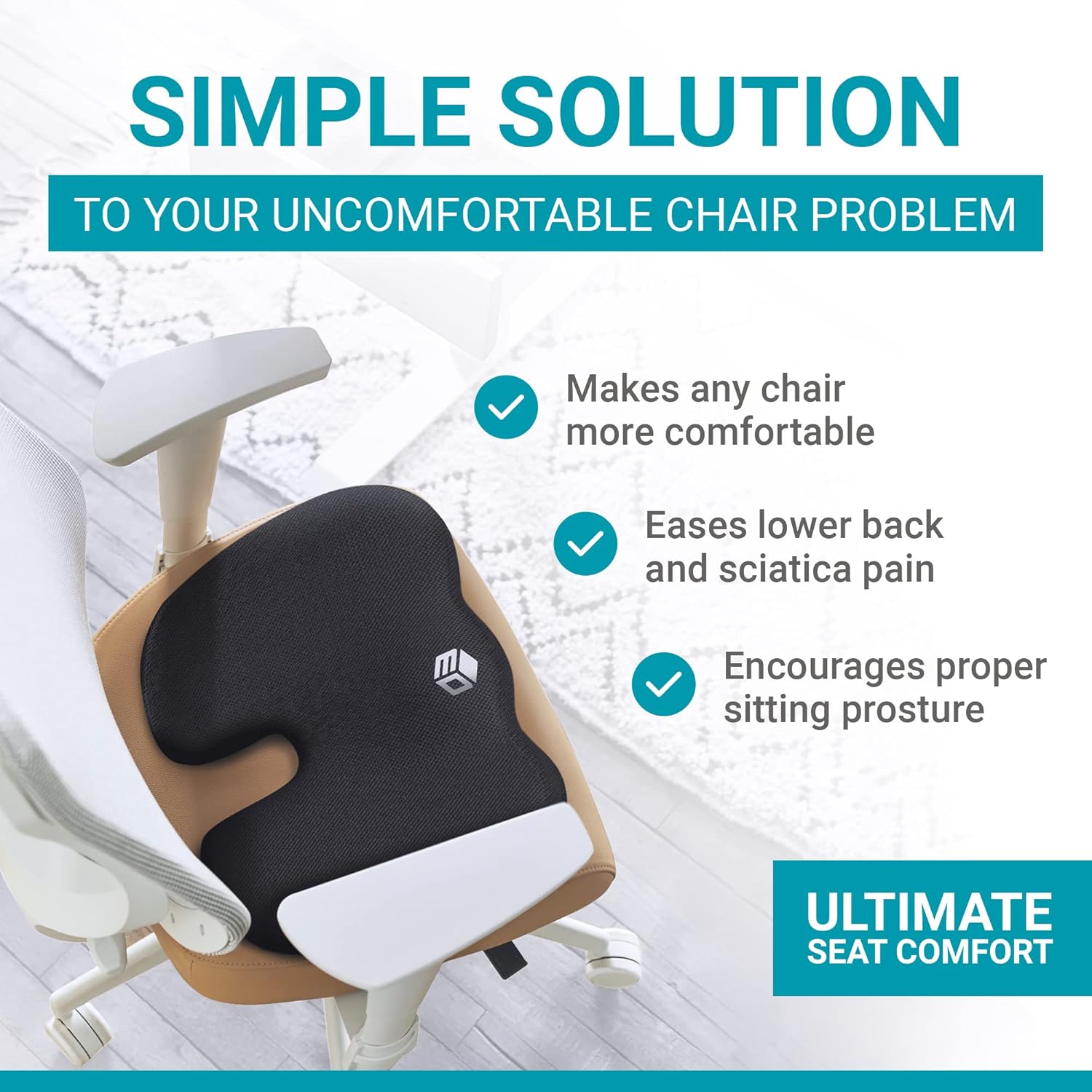 EpicDev Cojín de asiento de espuma cómoda para aliviar el dolor de coxis, espuma viscoelástica ergonómica antideslizante para apoyo sentado todo el