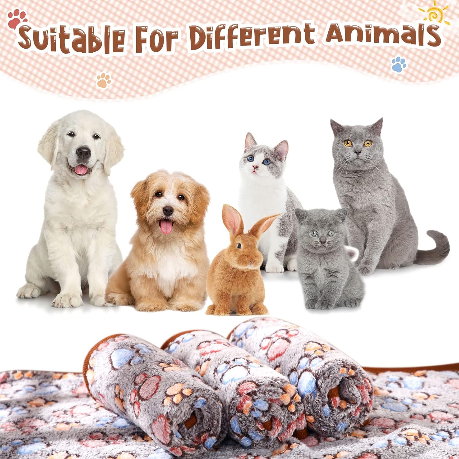 4 mantas para mascotas y cachorros, manta de forro polar con estampado de patas para mascotas pequeñas y medianas, perros y gatos, manta cálida y