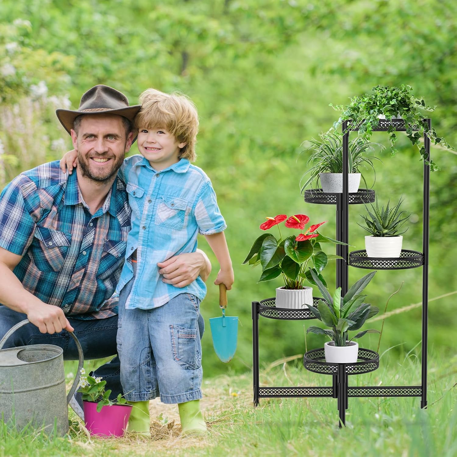 Soporte de metal para plantas de 5 niveles para interiores y exteriores, soporte plegable para plantas de múltiples niveles, estante para macetas de