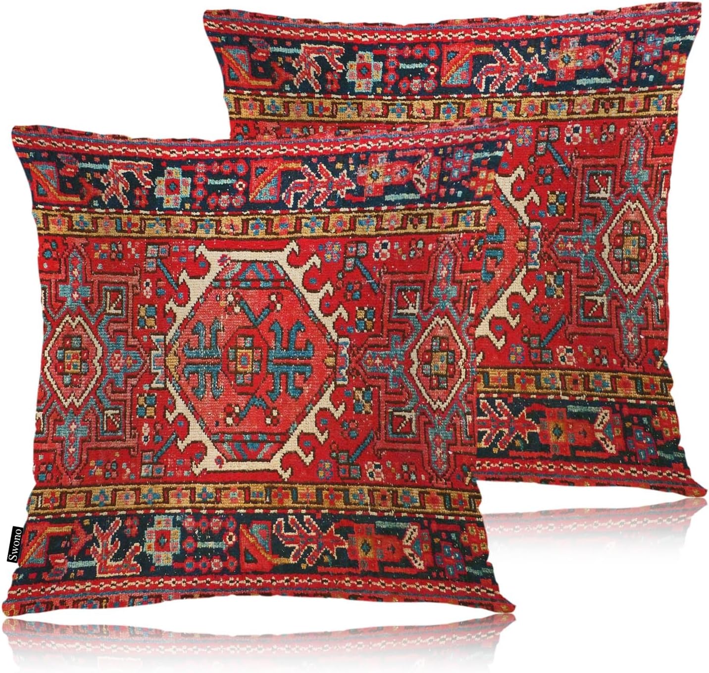 Swono Juego de 2 fundas de almohada de 18 x 18 pulgadas, fundas de almohada turcas, fundas de almohada bohemias tribales geométricas de cachemira