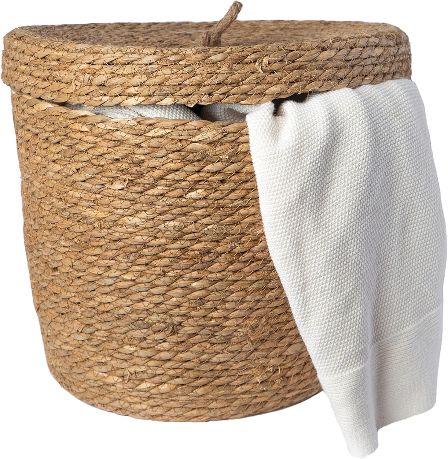 Cesta artesanal de algas marinas con tapa. Cestas decorativas para almacenamiento. Cesta de cuerda natural con tapa. Cestas tejidas de pastos
