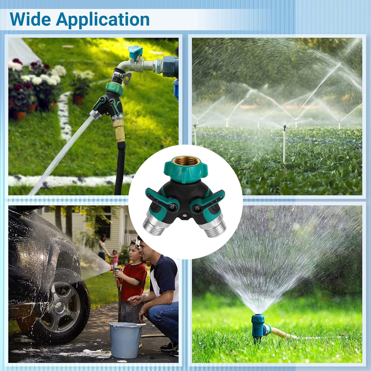 Homaisson Divisor de manguera de jardín de 2 vías, conector Y de grifo de agua de 34 pulgadas con 3 arandelas a prueba de fugas, divisor de manguera