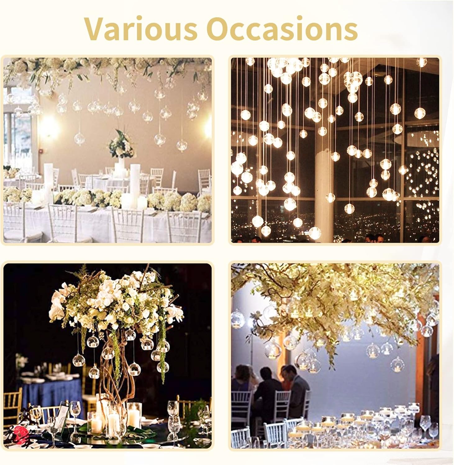12 portavelas de cristal colgante con velas LED, globos de vidrio colgantes de 2.36 pulgadas, recipientes de vidrio colgantes de terrario para