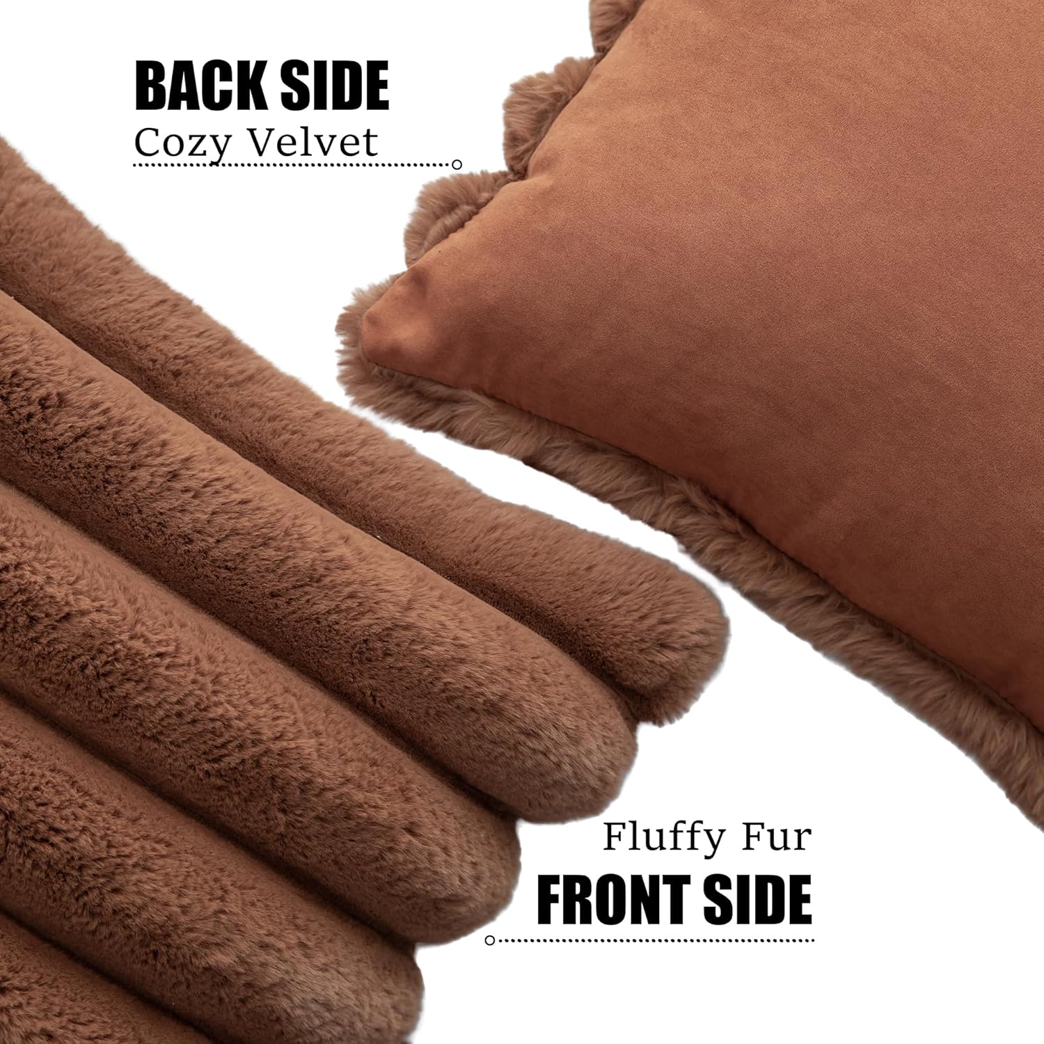 Neelvin Juego de 2 fundas de almohada decorativas de piel sintética marrón de 18 x 18 pulgadas, fundas de cojín de terciopelo para sofá