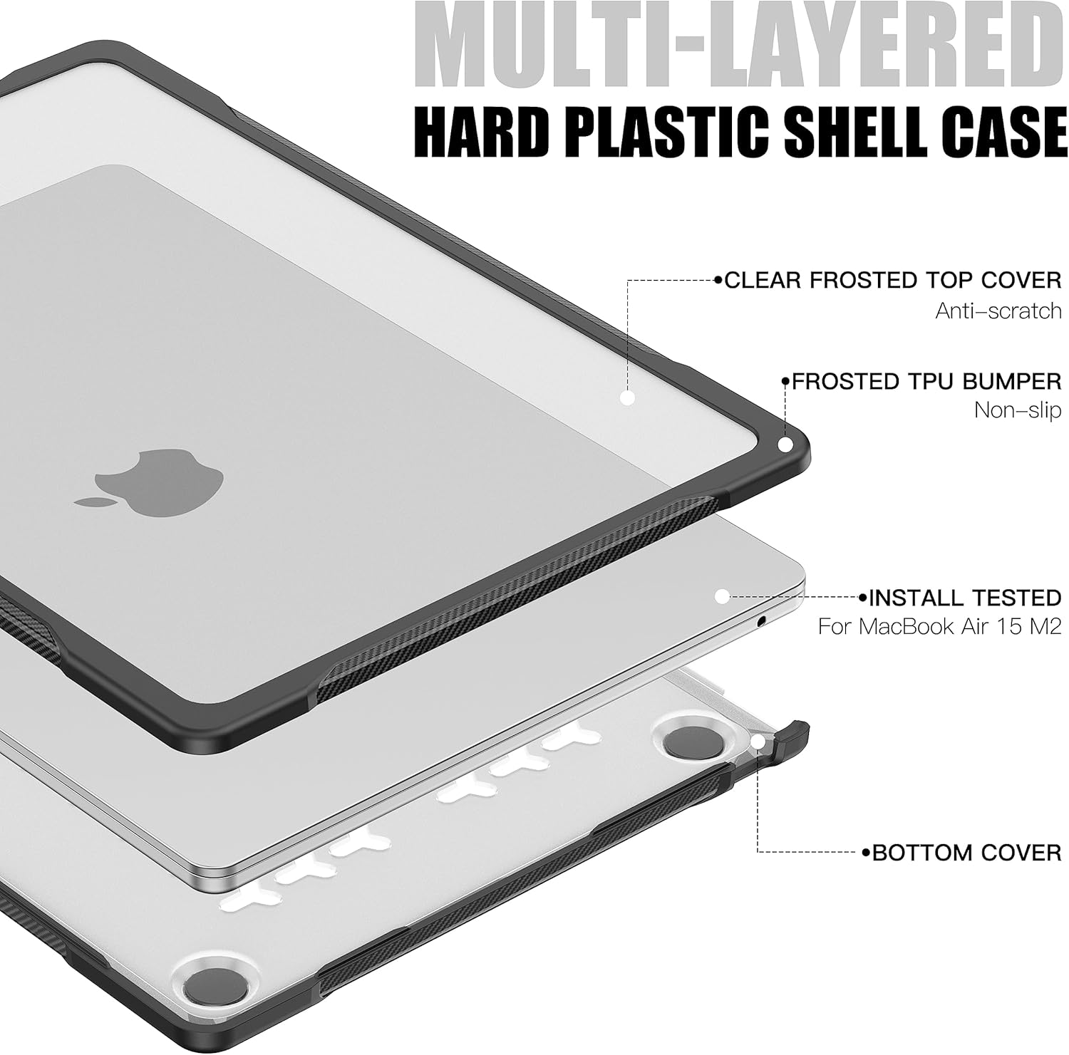 Batianda Funda de protección definitiva para MacBook Air M2 de 15 pulgadas, modelo A2941 modelo A2941, bordes de fibra de carbono mate, a prueba de
