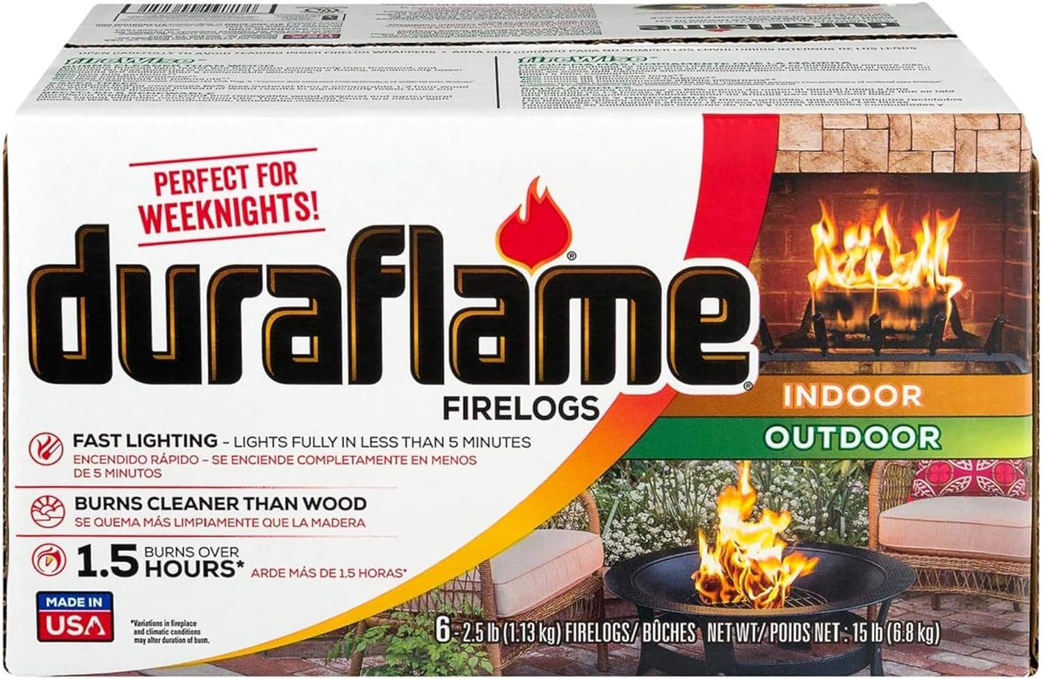 Duraflame Fogata de luz rápida para interiores y exteriores de 2.5 libras para campamento, fogatas y chimeneas, 4.5 horas de tiempo de combustión