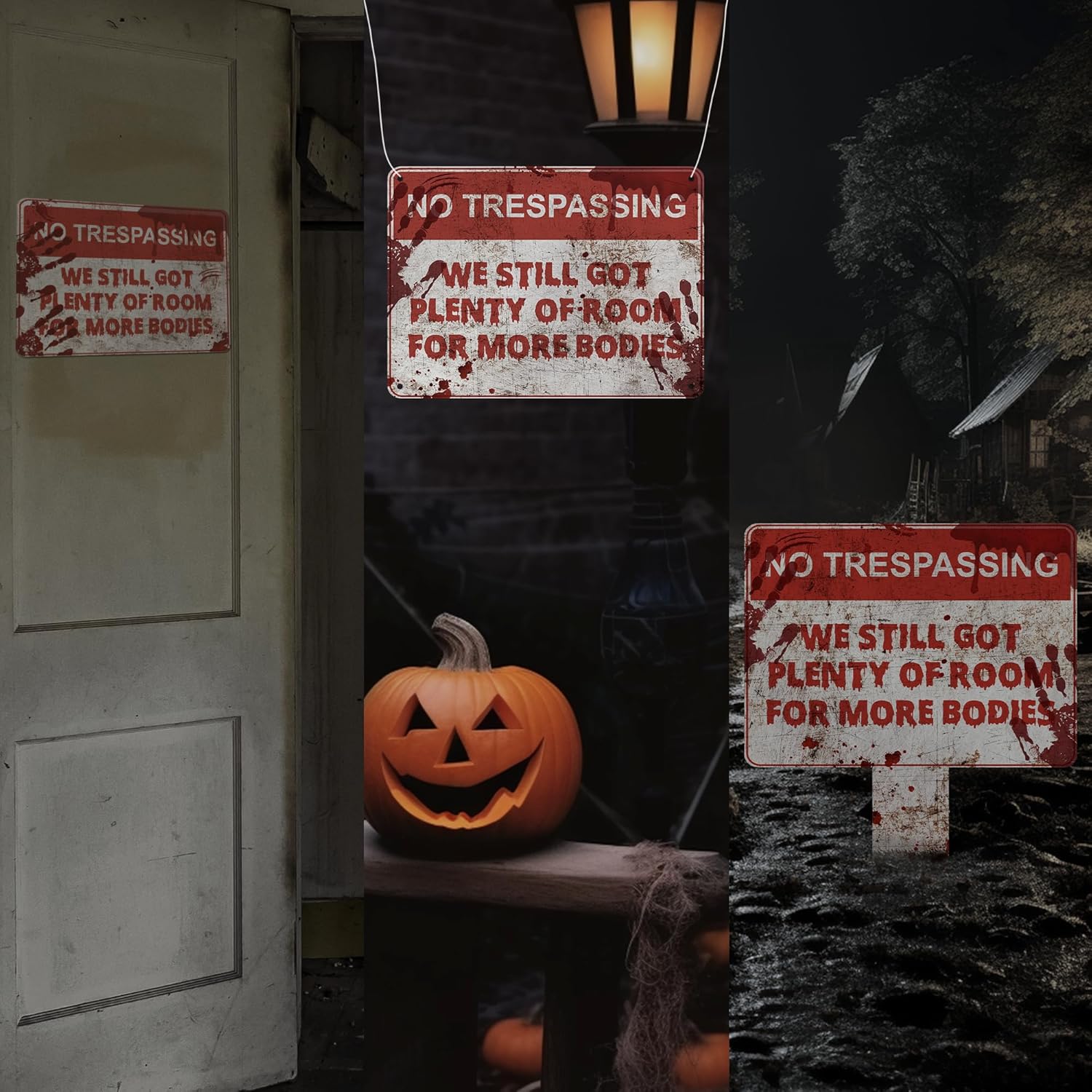 Letrero de decoración de Halloween aterrador para exteriores con texto en inglés “I Choose Between Multiple Creepy Beware” opciones para