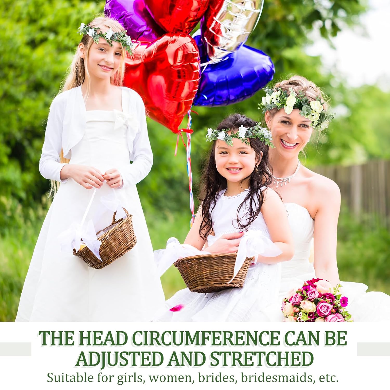 5 piezas de corona de hojas verdes florales para mujer, diadema de flores blancas bohemias, diadema ajustable para el cabello, diadema de flores con