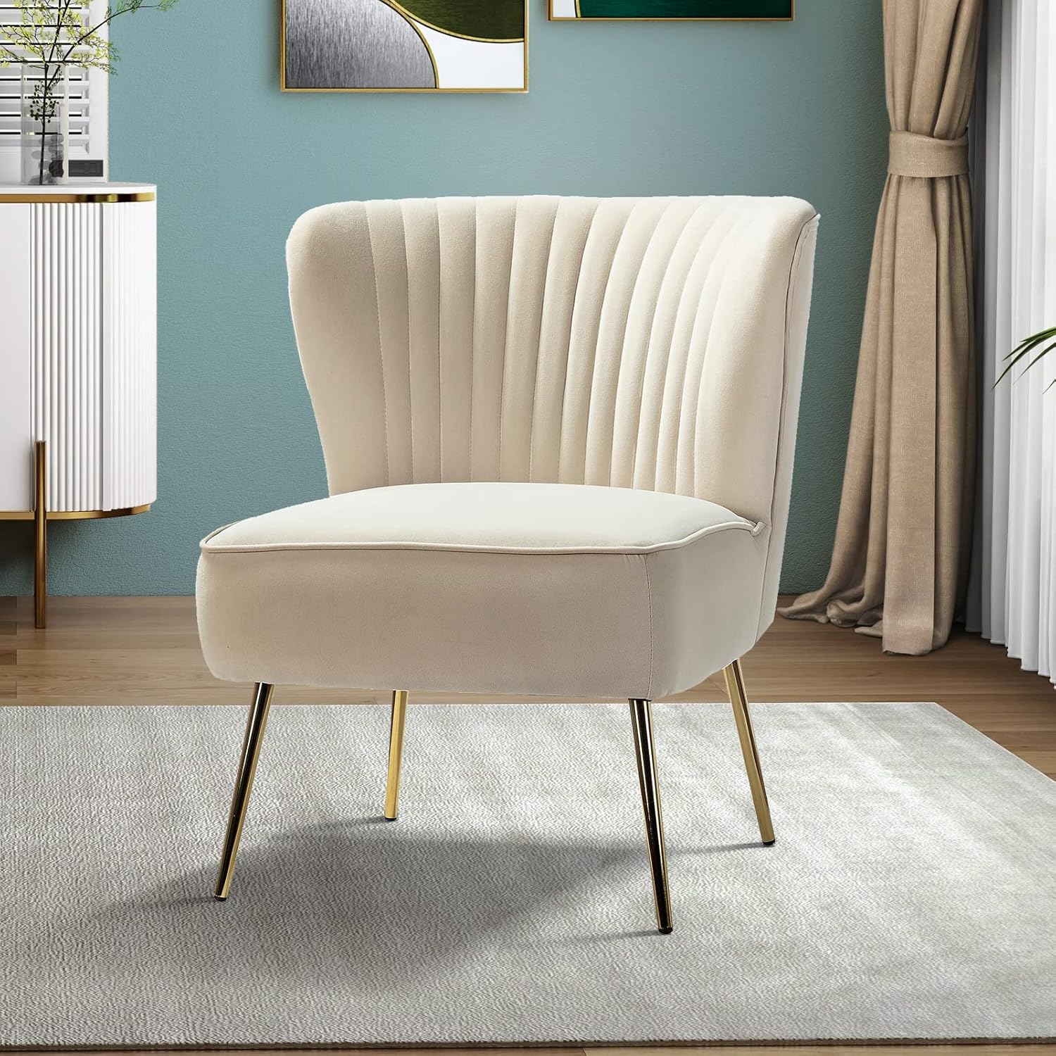 HULALA HOME Silla decorativa de terciopelo, moderna silla lateral tapizada con patas de metal dorado, silla sin brazos, cómoda silla de sala de