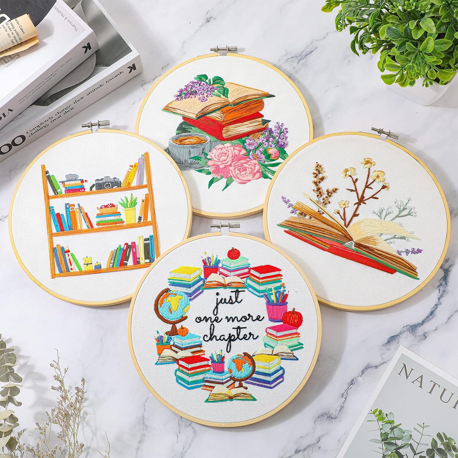 Kit de bordado de punto de cruz para principiantes y adultos, kit de bordado para amantes de los libros, kit de punto de aguja con patrones de