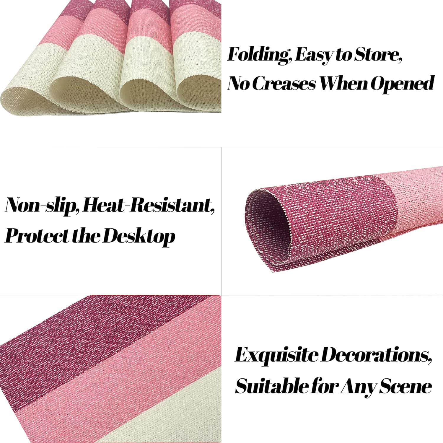 Juego de 4 manteles individuales de vinilo para mesa de comedor, resistentes al calor, antideslizantes, lavables, manteles individuales de vinilo