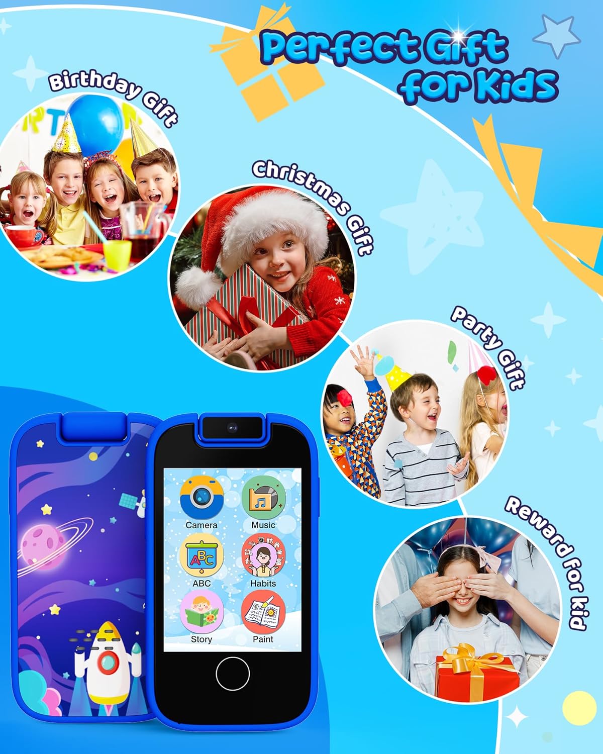 Teléfono inteligente de juguete para niños, regalos de shiningstone y juguetes para niños de 3 a 7 años, teléfono celular falso para niños con