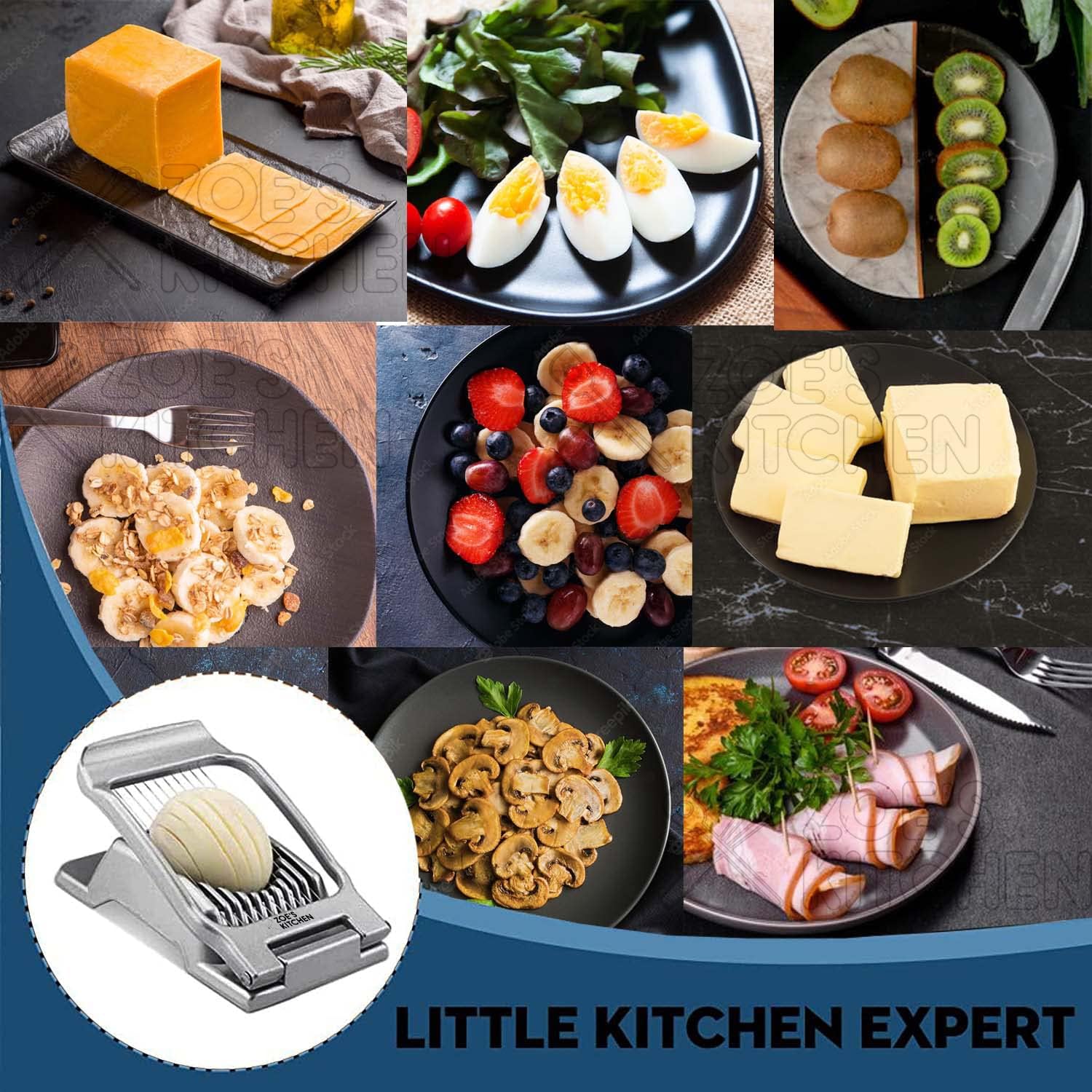 Zoe’s Kitchen Good Grip – Cortador de huevos duros para huevos duros, cortador de huevos de aluminio grande profesional de alta resistencia con