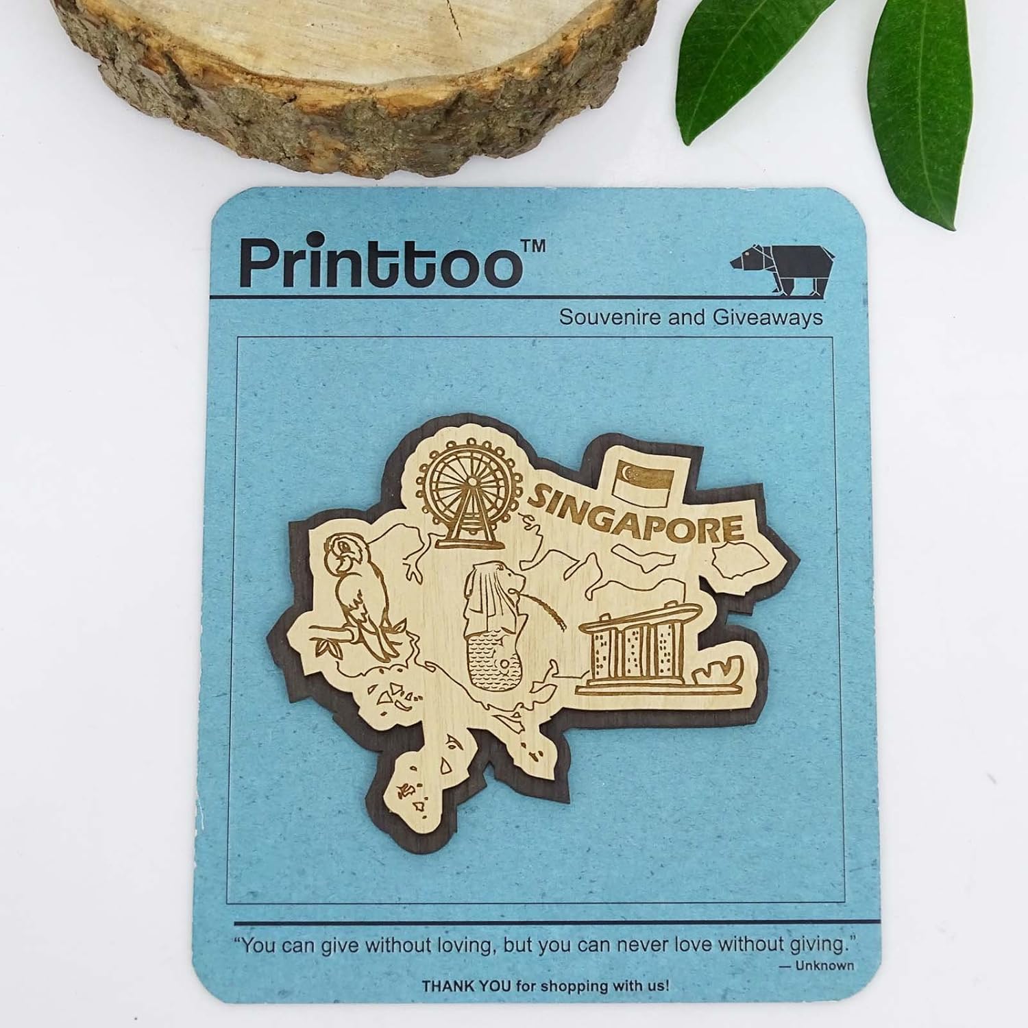 Printtoo Regalo grabado de madera con imán de nevera de recuerdo de mapa de Singapur