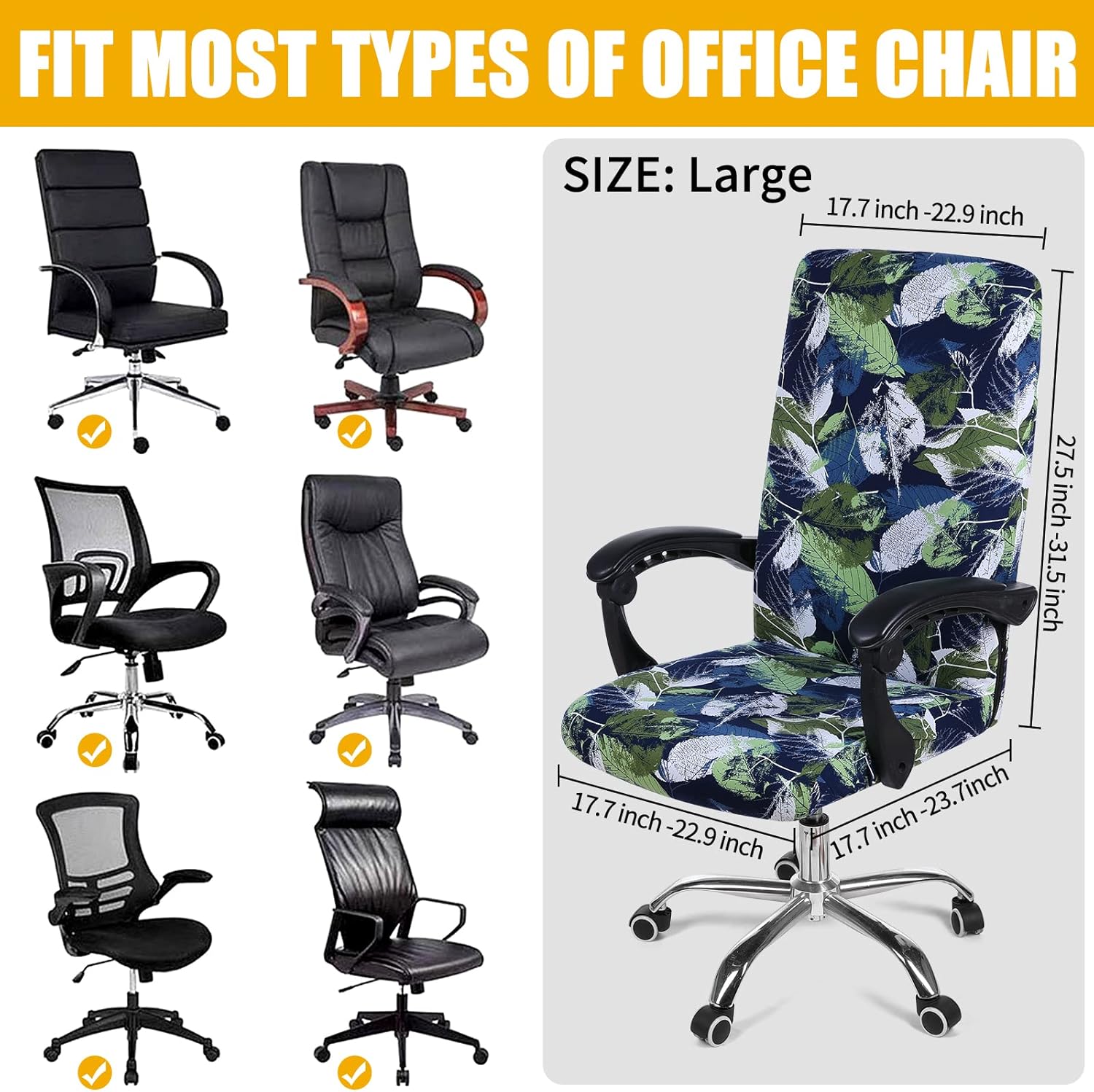 smiry – Funda protectora para silla de oficina, cubierta estampada y elástica para silla giratoria, removible, lavable y resistente al polvo con