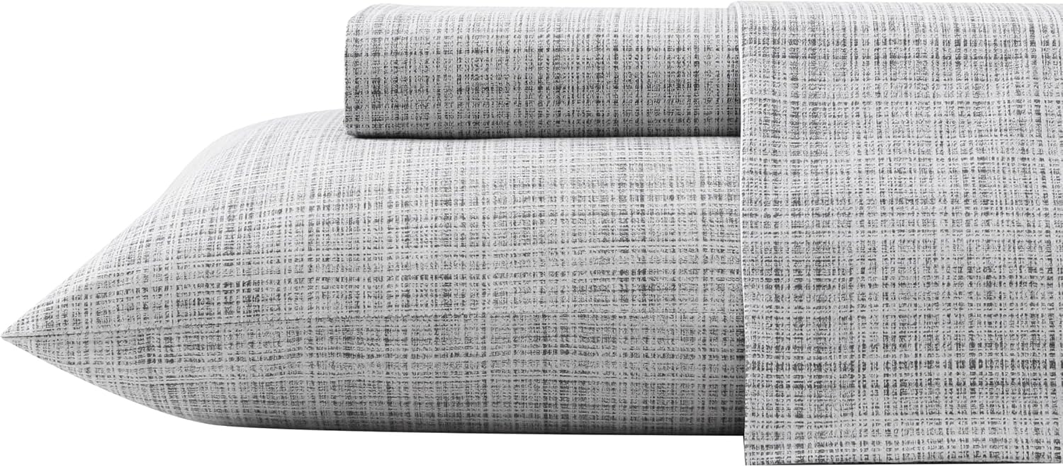 Tommy Bahama – Juego de sábanas de algodón percal lavado, suave y transpirable, decoración de dormitorio con bolsillos profundos (gris lino rafia,