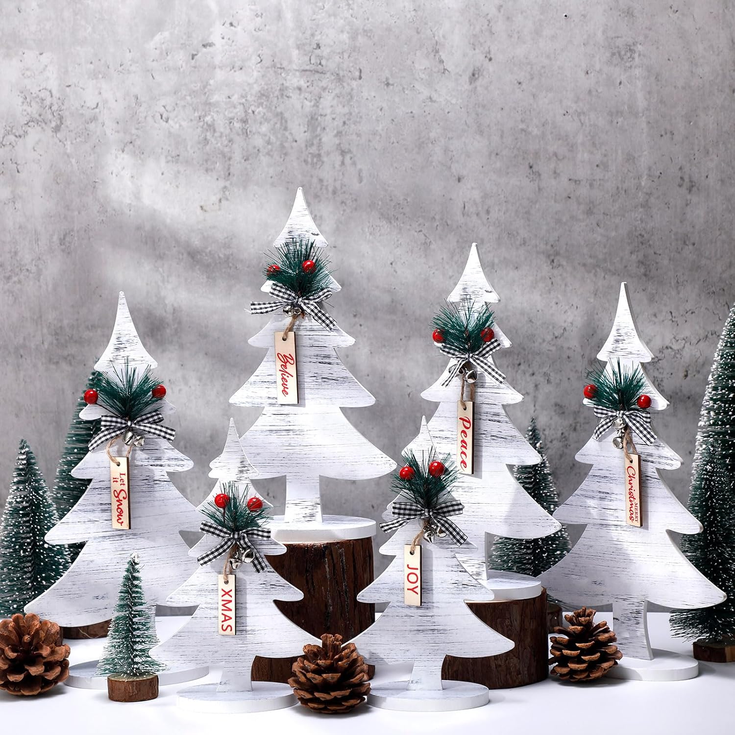 6 piezas de madera rústica para árbol de Navidad, decoración de casa de campo, árboles independientes, bandeja escalonada, decoración de mesa para