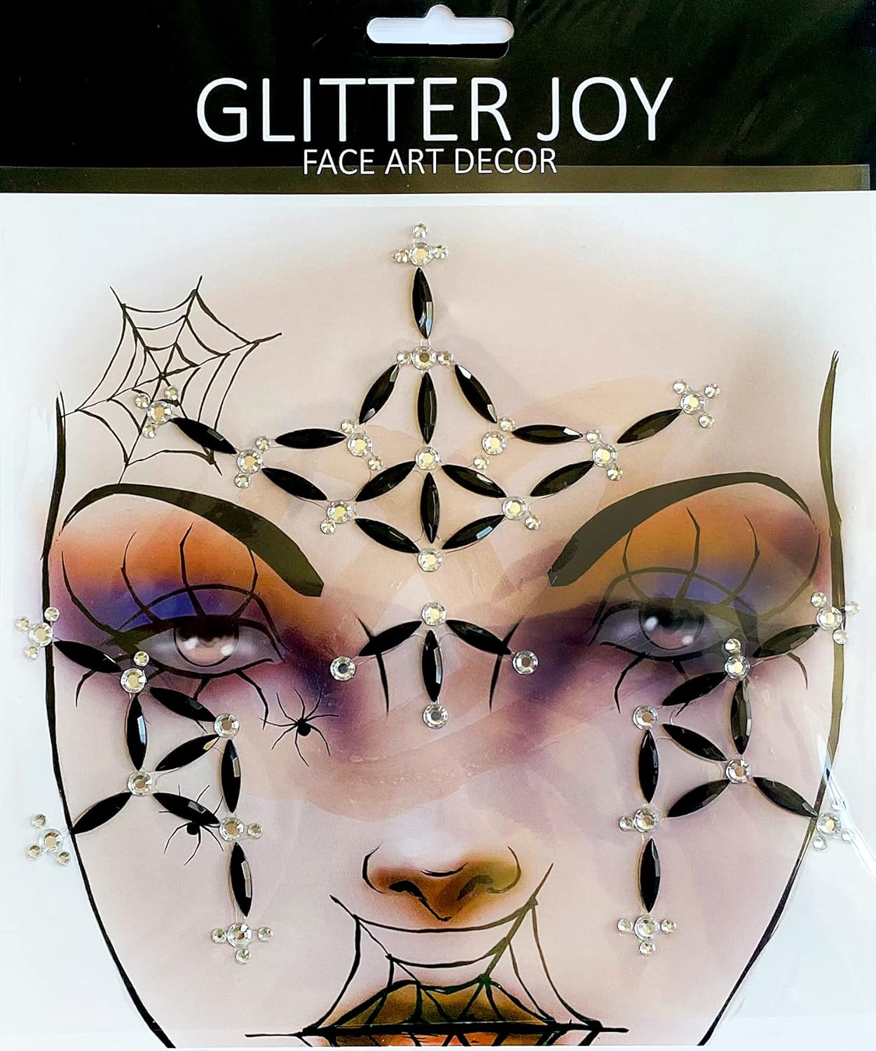 Gemas faciales de telaraña, joyas de cara del día de la muerte para Halloween, paquete de 2