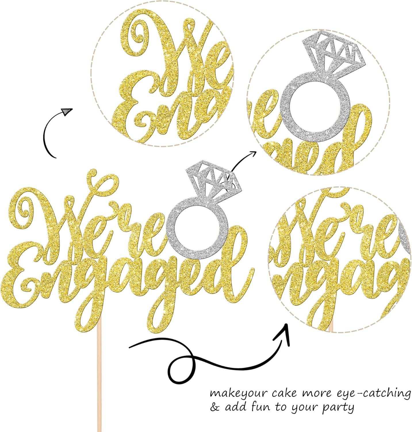 1 anillo de diamantes con purpurina para decoración de tartas con la frase “We Engaged”, decoración para bodas, compromisos, fiestas temáticas,
