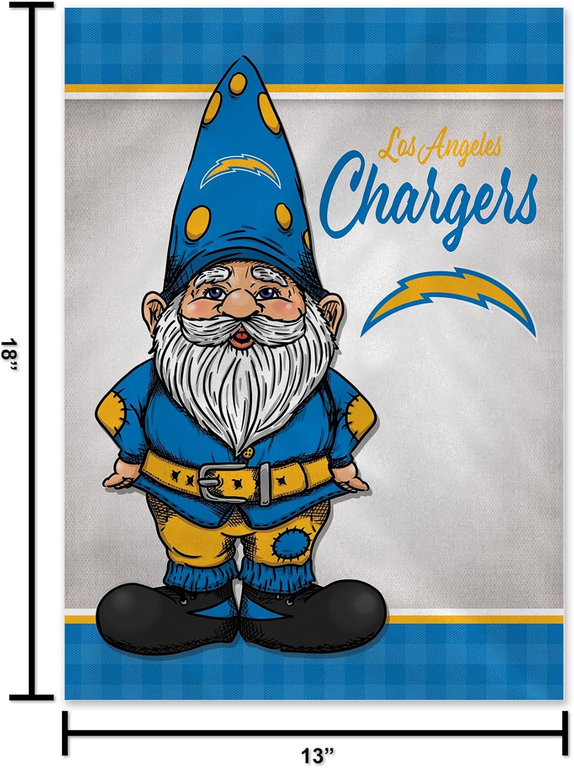 Rico Industries NFL Football Los Angeles Chargers Gnomo Spring – Bandera de jardín de doble cara de 13 x 18 pulgadas