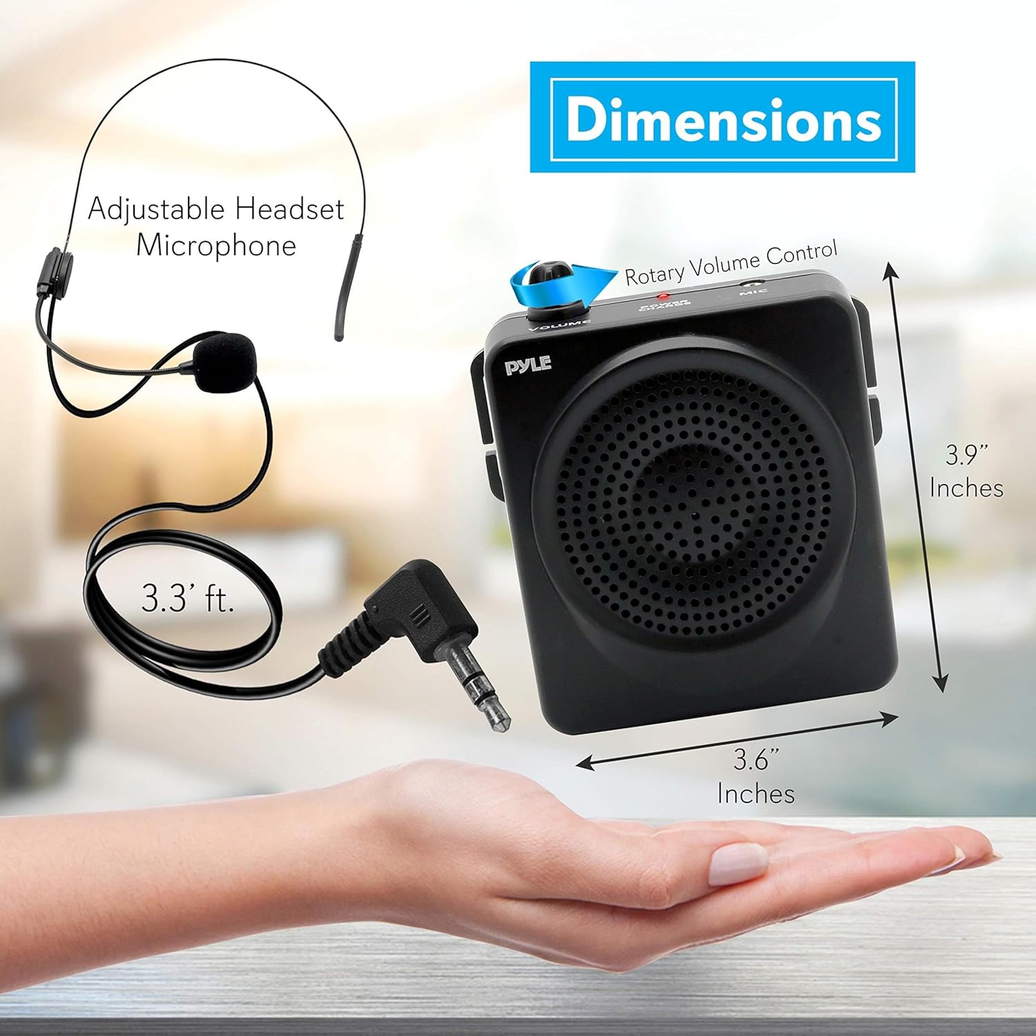 Pyle Altavoz PA portátil y amplificador de voz cintura compacta con batería recargable, incluye micrófono de auriculares y conector auxiliar de