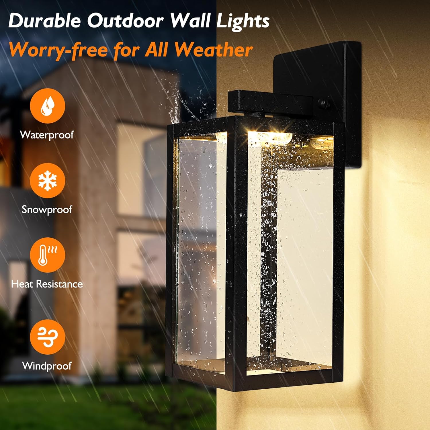 Paquete de 2 lámparas para exteriores montadas en la pared, impermeables, para exteriores, color negro, con vidrio transparente, 2700 K3000 K4000