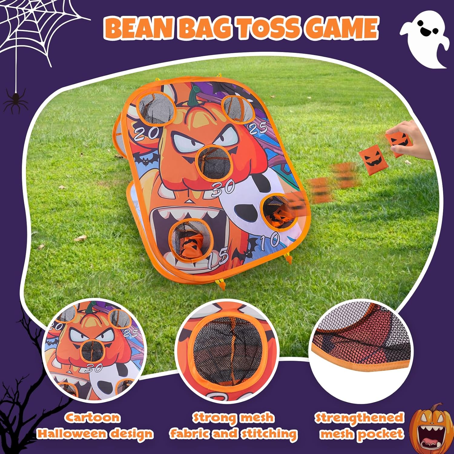 Juego de lanzamiento de bolsas de frijoles de Halloween 3 en 1, juego de pelota de fútbol portátil, juego de dardos, juego de lanzamiento de bolsas
