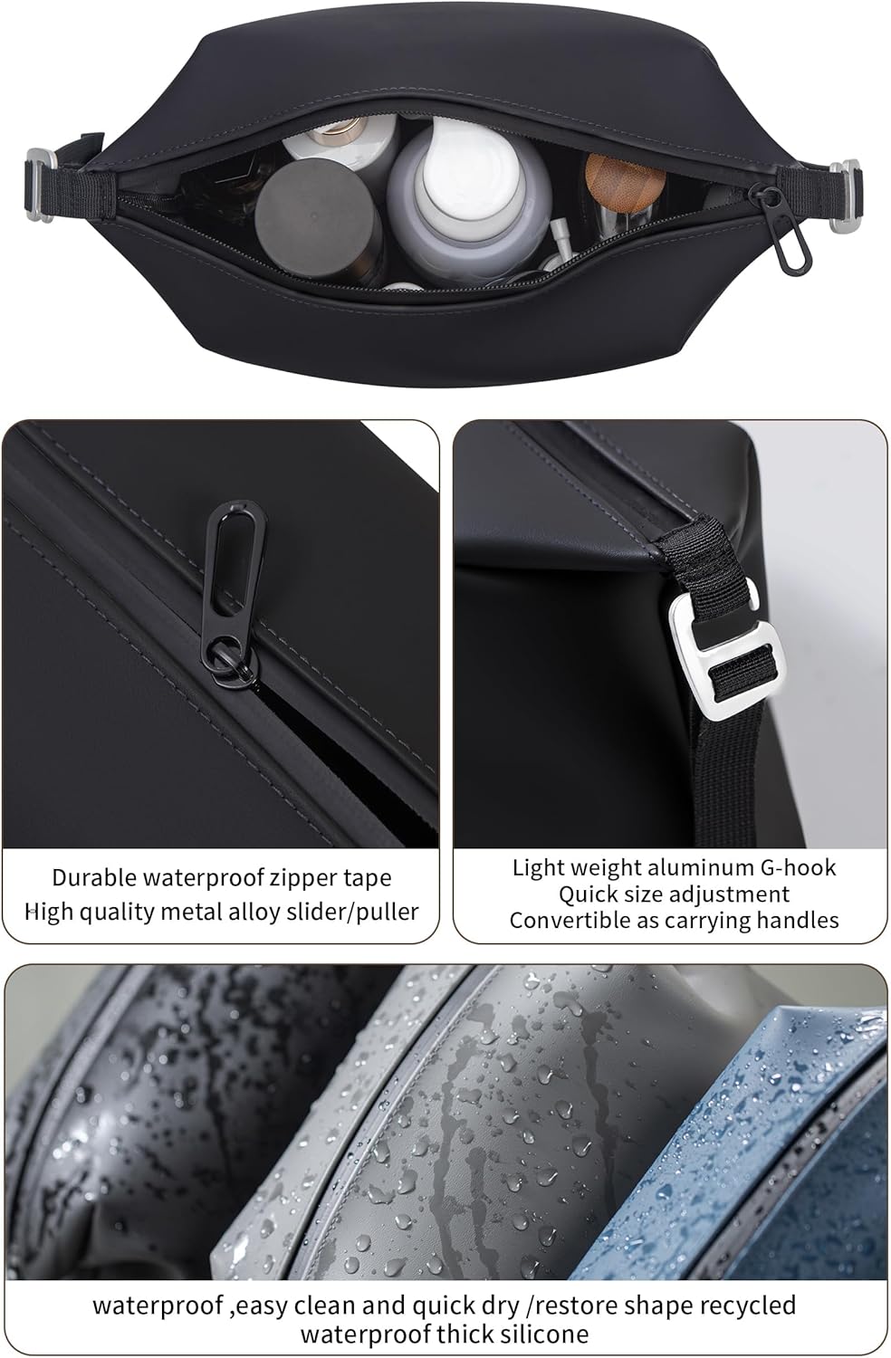 Kit Dopp de silicona grande de 13 pulgadas, bolsa de aseo impermeable a prueba de fugas, estuche de maquillaje de viaje plegable para hombres y