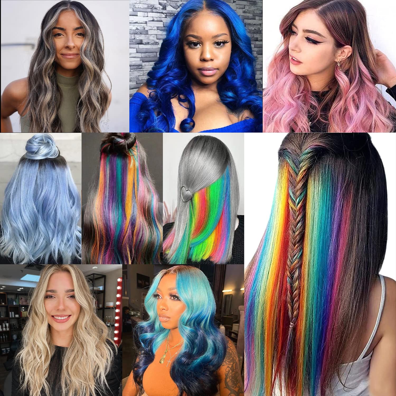 10 extensiones de cabello sintético con clip de 20 pulgadas, multicolor, lacio, con clip, para mujeres y niñas, niños, como regalo, extensiones de