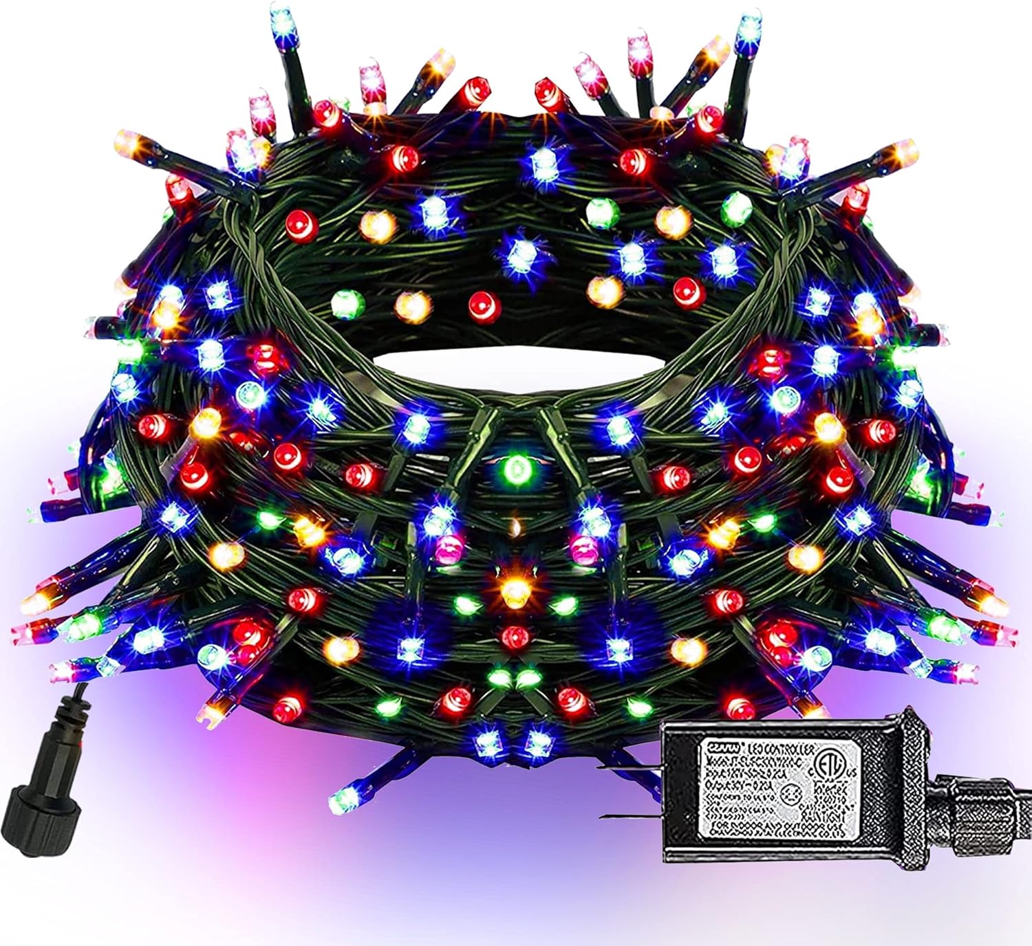 Dazzle Bright – Guirnalda de 300 luces LED para Navidad, de 100 pies con 8 modos, impermeables, conectables, cable verde, decoraciones para