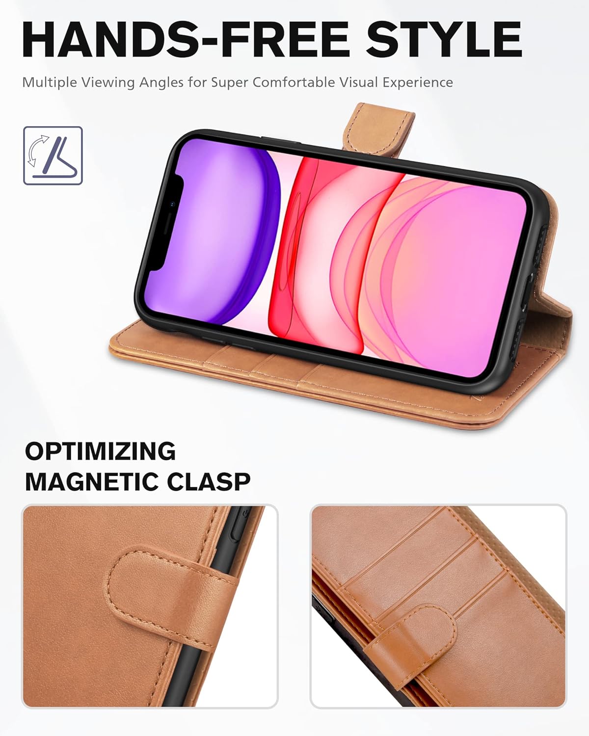 TUCCH Funda para iPhone 11, funda tipo cartera para iPhone 11 con bloqueo RFID, ranuras para tarjetas, cierre magnético, piel sintética protectora
