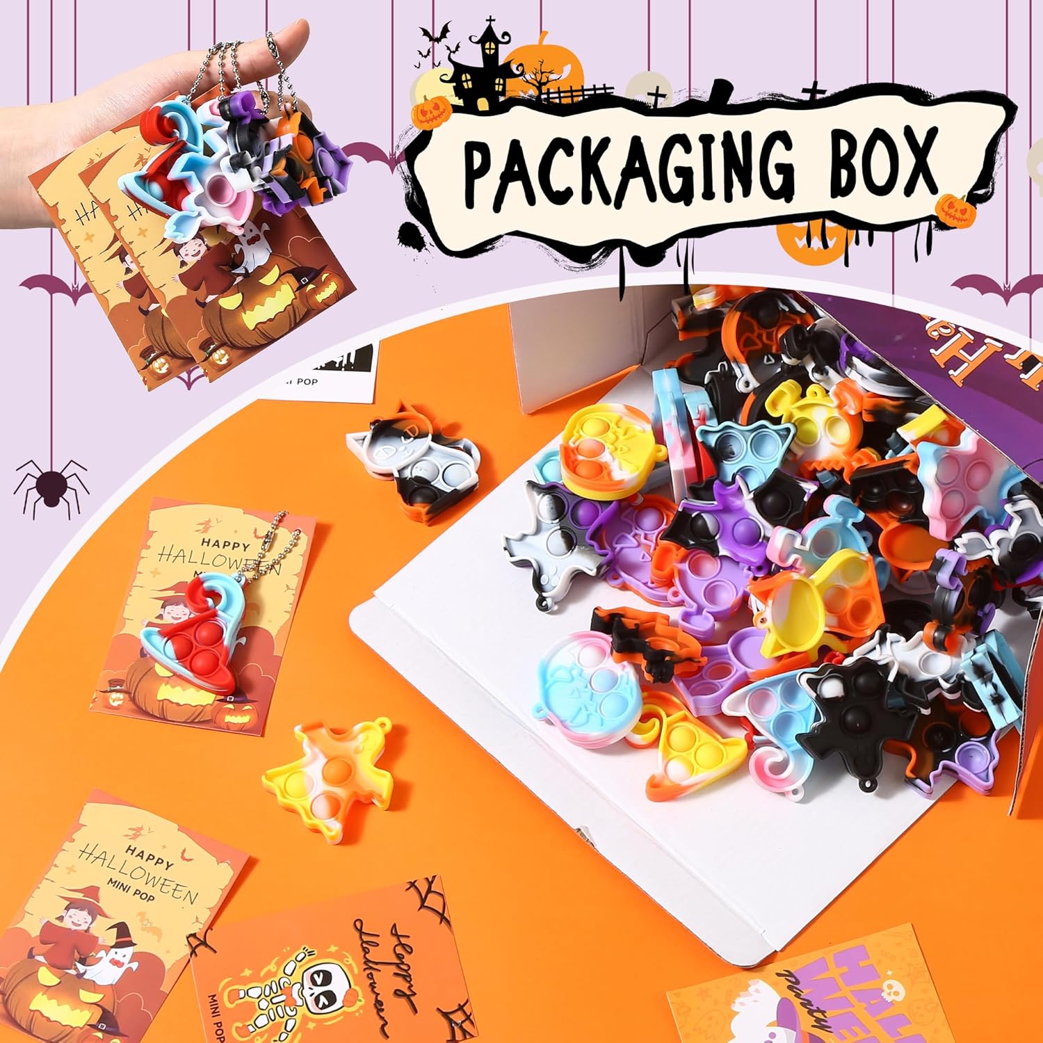Mini juguete para ansiedad de Halloween, suministros de recuerdos de fiesta de Halloween, mini llavero para reventar, bolsas de regalo, alivio del