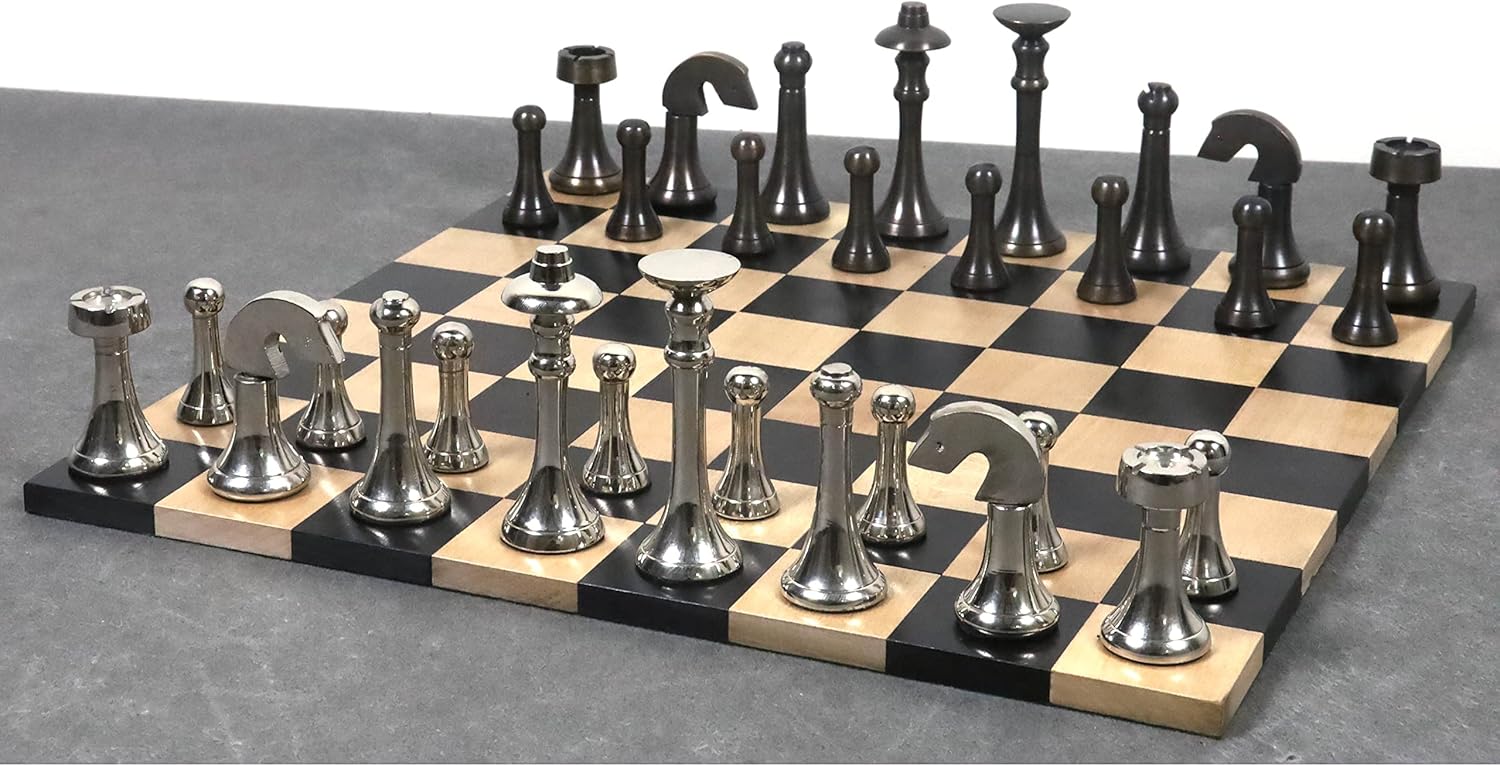 RoyalChessMall – Juego de piezas de ajedrez de lujo de latón contemporáneo de 3.1 pulgadas, plata y antiguo