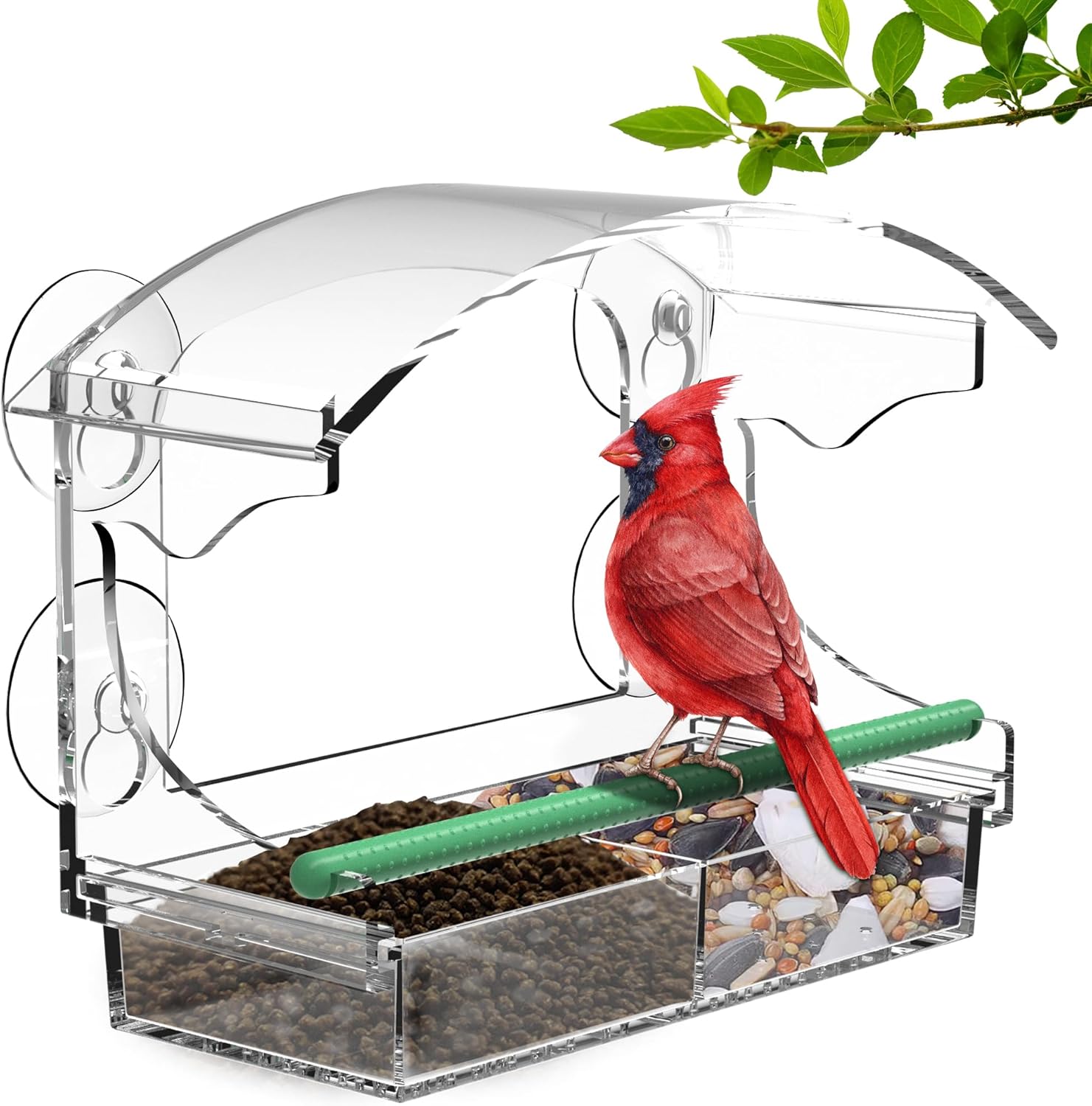 Comedero para pájaros con 4 ventosas fuertes, comedero para pájaros de ventana transparente para exteriores, casa de pájaros de acrílico para