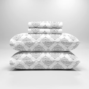 Color Sense Sábanas ricas de algodón percal para hotel, sábanas de tamaño Queen color gris damasco, resistentes a las arrugas, cepilladas para mayor Color Sense Sábanas ricas de algodón percal para hotel, sábanas de tamaño Queen color gris damasco, resistentes a las arrugas, cepilladas para mayor