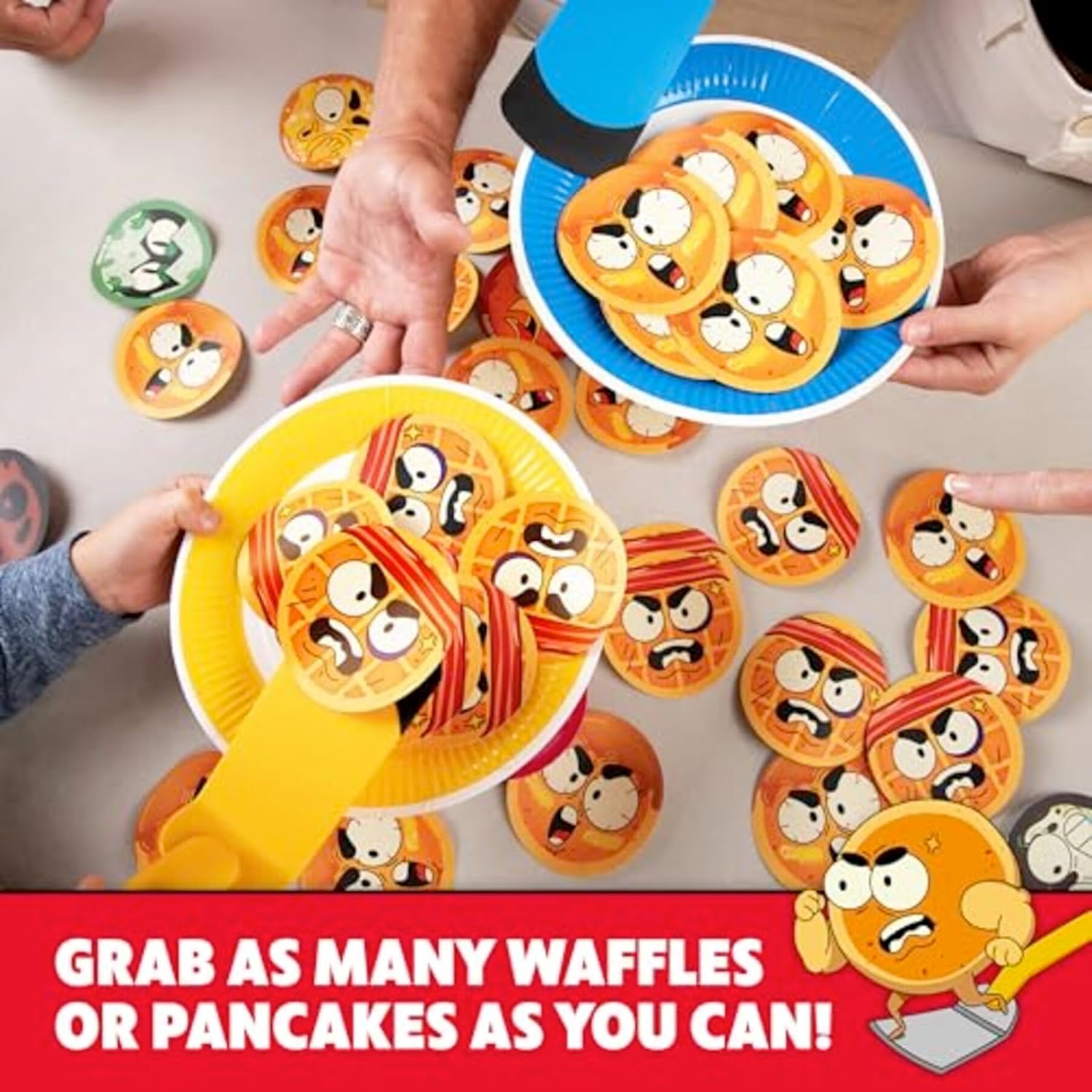 WHAT DO YOU MEME Waffles vs Pancakes – The Pancake Pile Up Game – Juegos para la noche de juegos familiares, rellenos de calcetines para niños