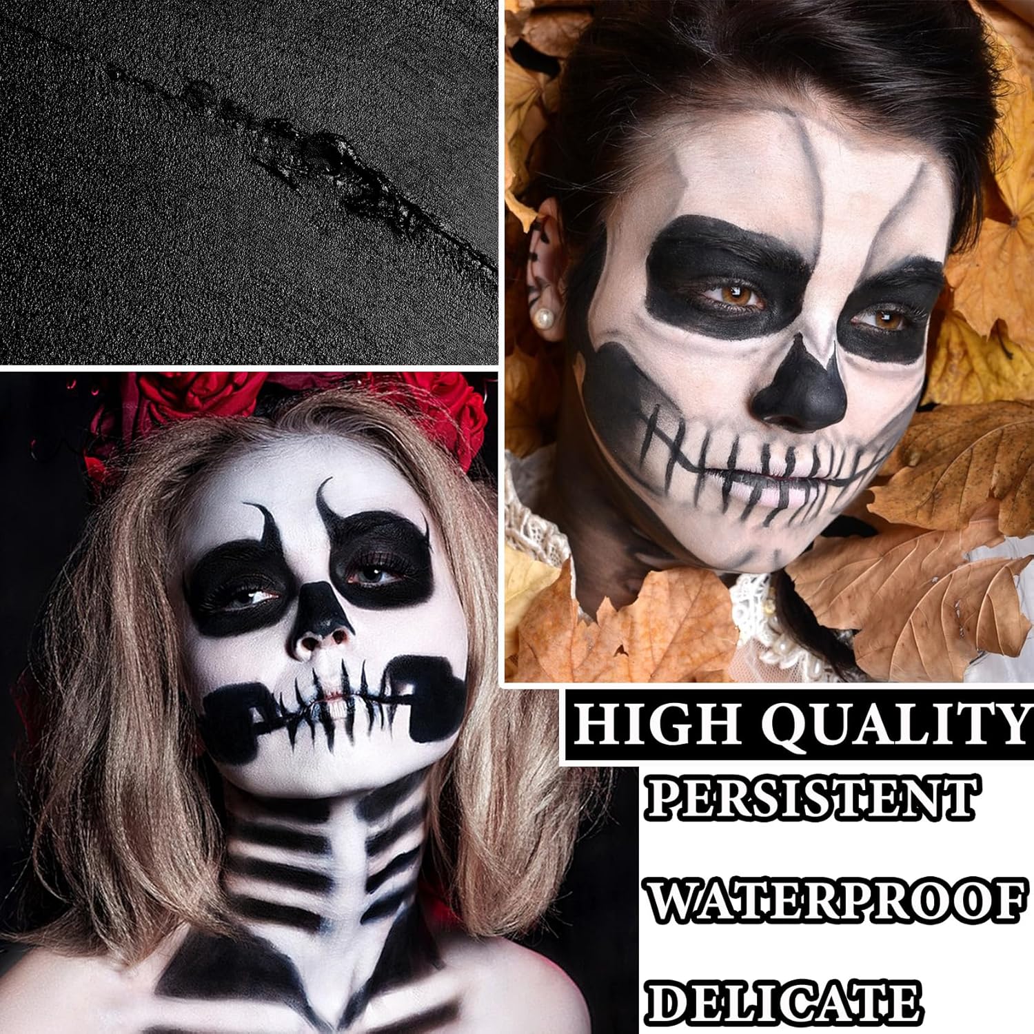 Barra de pintura facial negra para ojos, alta pigmentación y fácil de colorear, barra de pintura facial negra de ojos de larga duración,