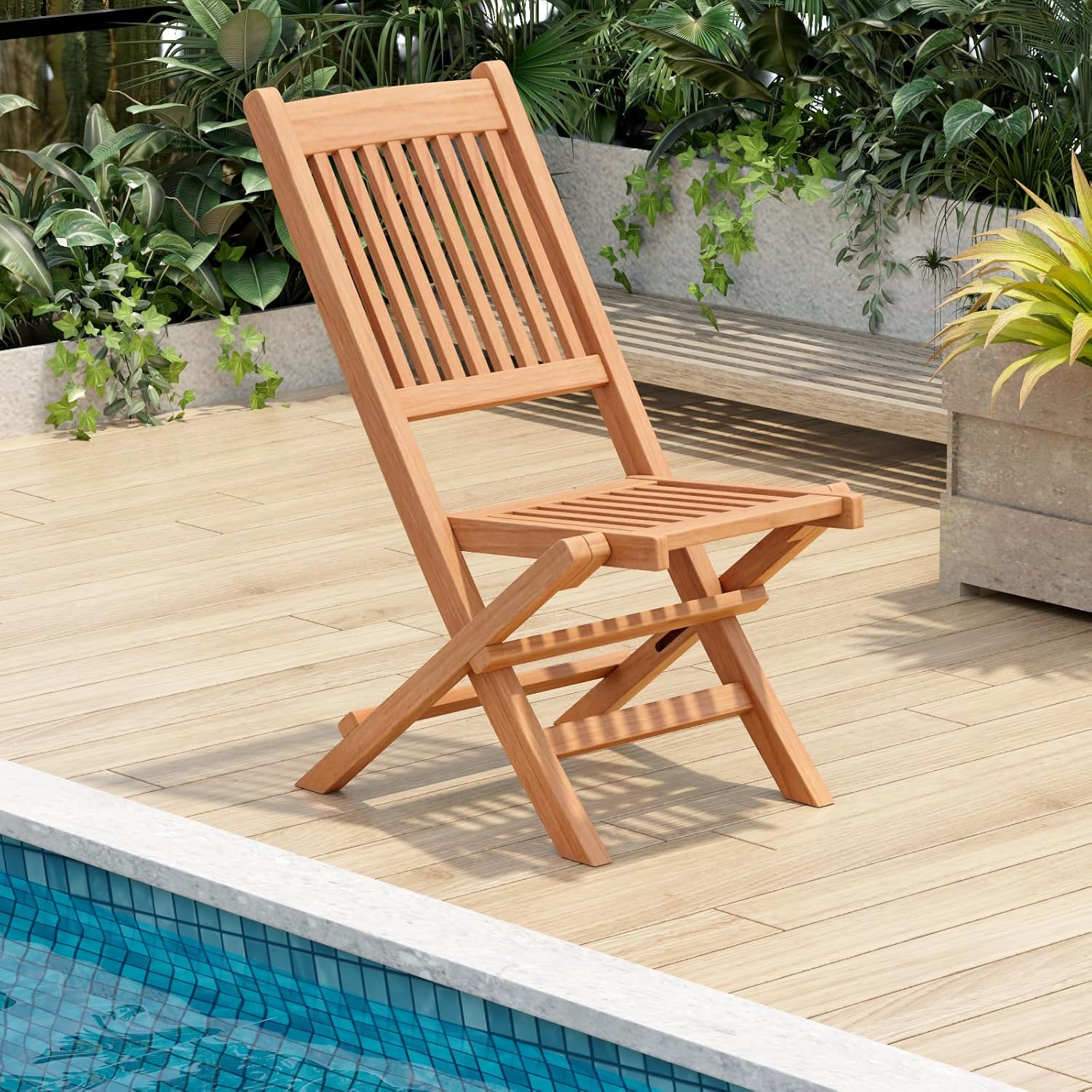 Giantex Sillas plegables para patio, sillas de madera de teca indonesia para exteriores con asiento y respaldo de rejillas, silla portátil de