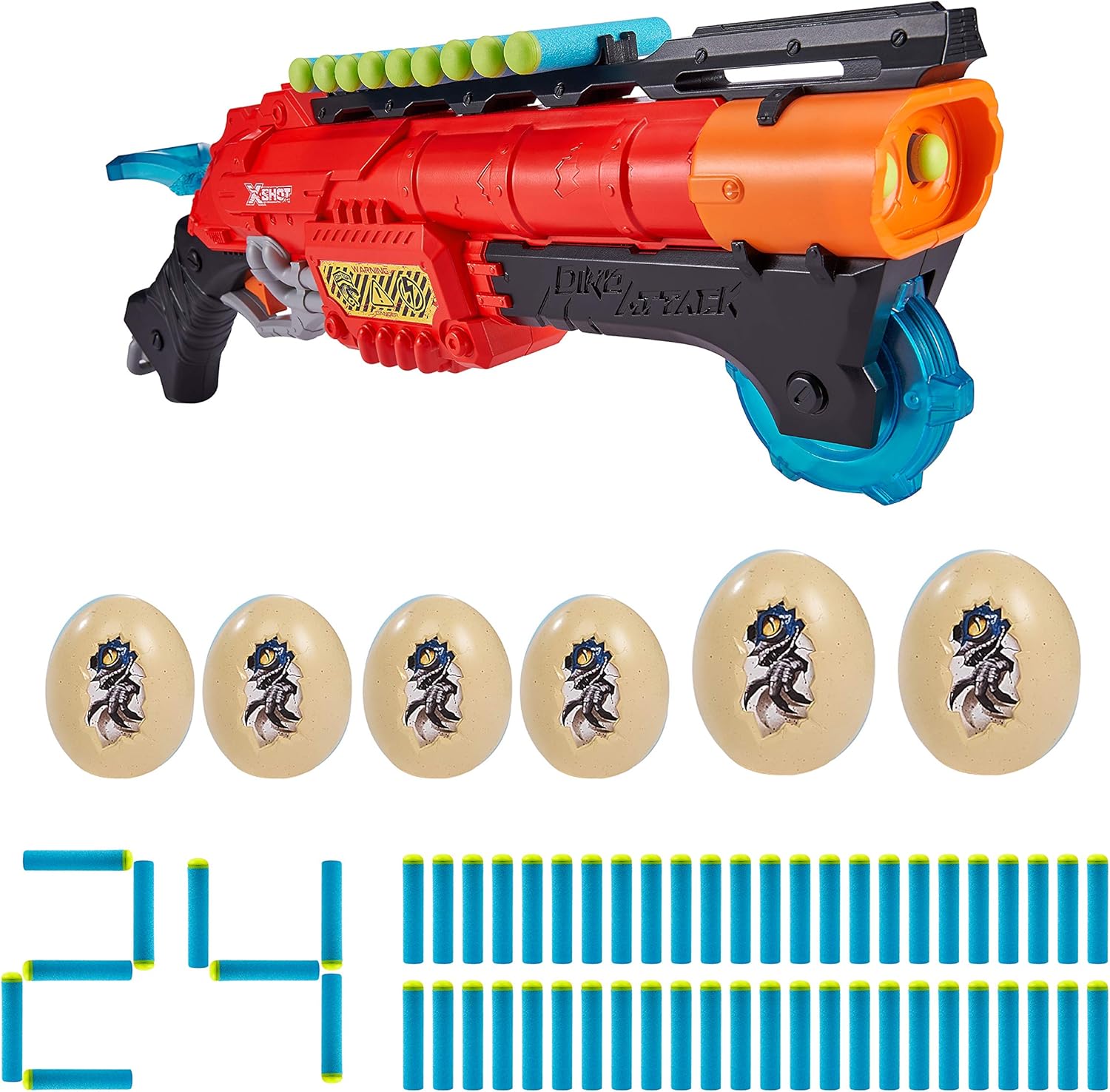 ZURU – Lanzador de dardos de espuma X-Shot (24 dardos, 4 huevos) por ZURU Easy Reload, XShot Toy Blasters, juguetes de dardos de tiro con temática