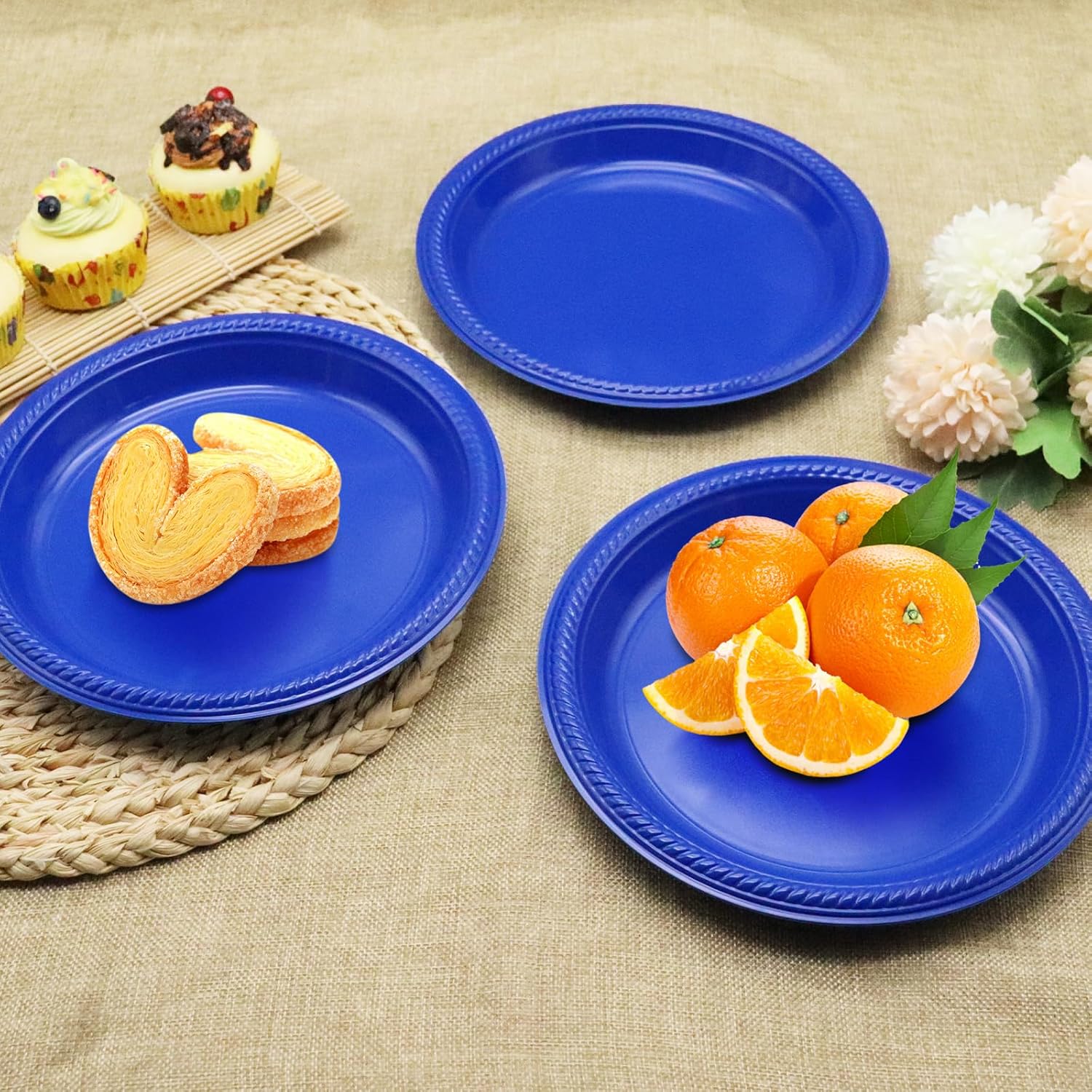 joy akkess Platos desechables de plástico azul para fiestas, platos de plástico azul oscuro de 9 pulgadas desechables para fiestas, 50 platos de