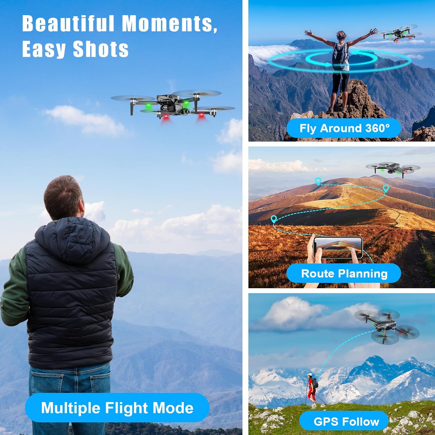Dron con cámara 4K RC Quadcopter para adultos, transmisión de video de largo alcance de 1640 pies, cardán de 3 ejes, tiempo de vuelo de 46 minutos