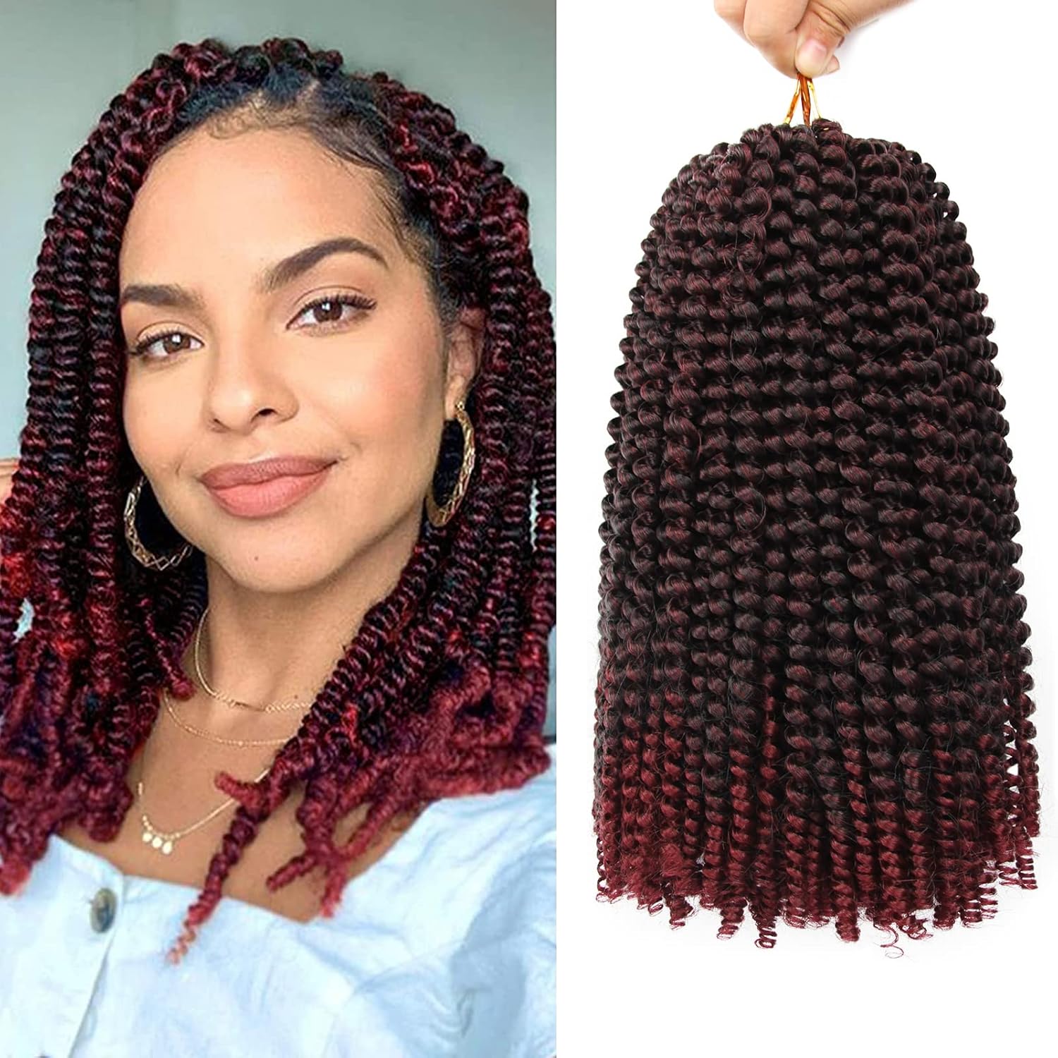 Cabello de ganchillo Spring Twist de 8 pulgadas, 3 paquetes de 90 hebras de cabello de fibra sintética de baja temperatura para mujeres negras,