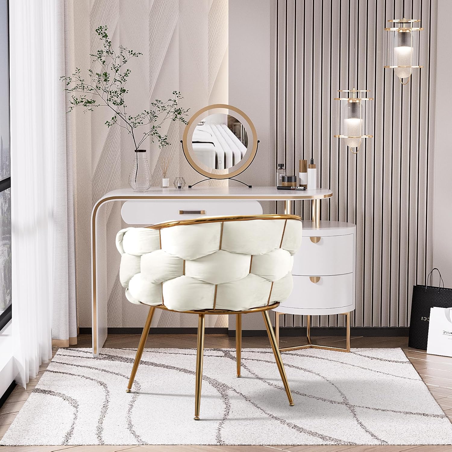 DAMAIFROM Juego de 2 sillones de terciopelo, moderna silla tapizada, silla de sala de estar con patas de metal dorado, silla decorativa con respaldo