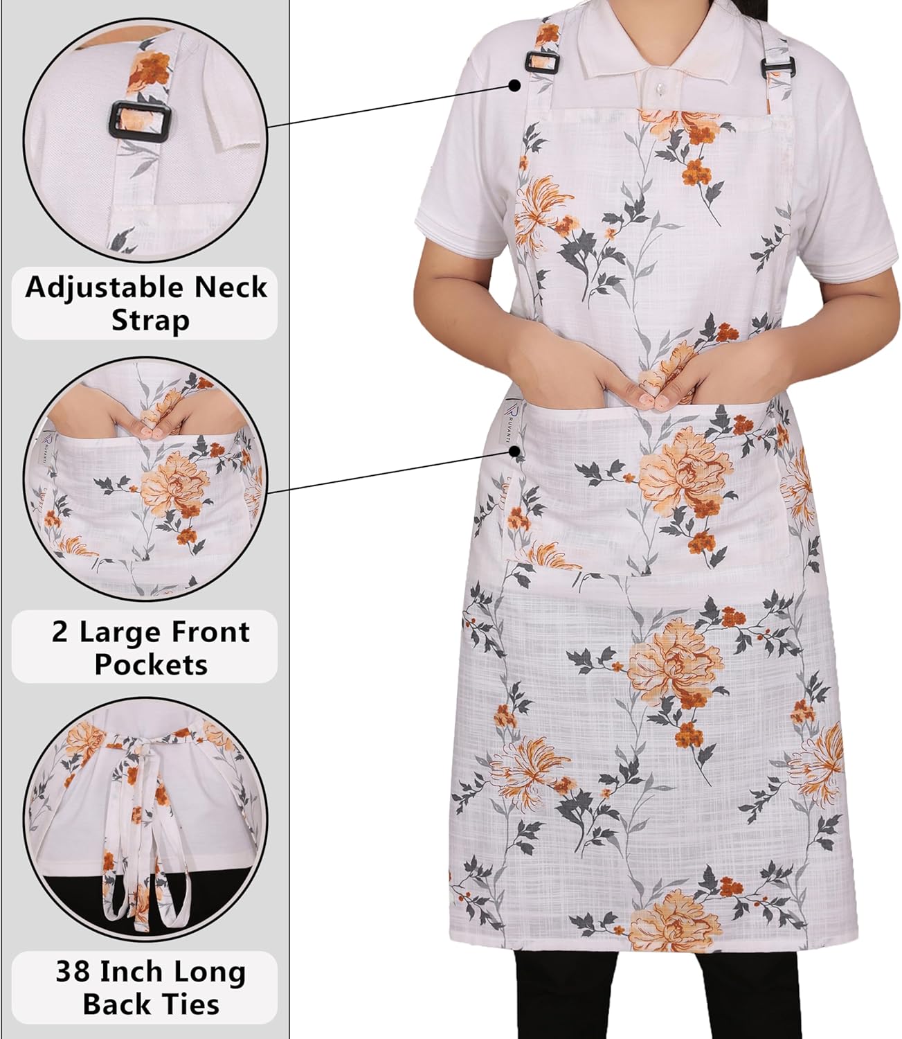 RUVANTI Delantales para mujer con bolsillos, se adapta hasta XXL, bonitos delantales para cocina, cocina, servidor, peluquería, delantal de chef,