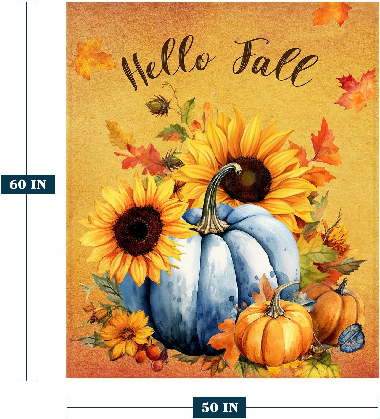 YeeJu Manta decorativa de otoño, color naranja, Acción de Gracias, otoño, lindas calabazas, hojas, girasoles, sofá, cama, sala de estar, suave,