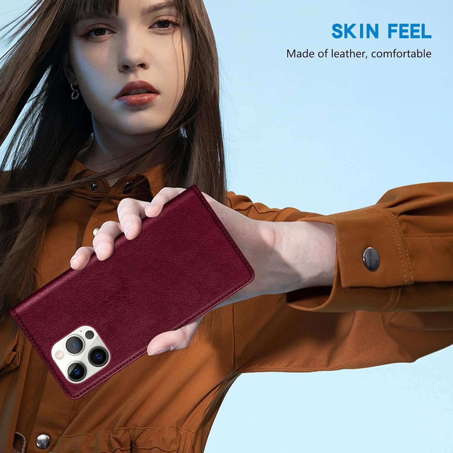 ZZXX Funda tipo cartera para iPhone 13 Pro Max con bloqueo RFID, soporte de ranura para tarjetas, funda protectora de cuero magnético fuerte para
