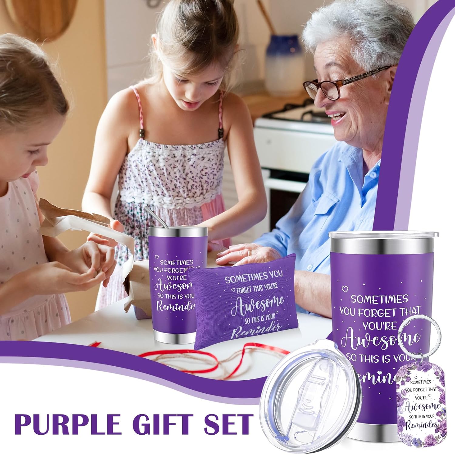 Zhehao 3 piezas de regalos inspiradores morados para mujeres, regalos de agradecimiento, regalos del día de la madre, vaso morado café de 20 onzas,
