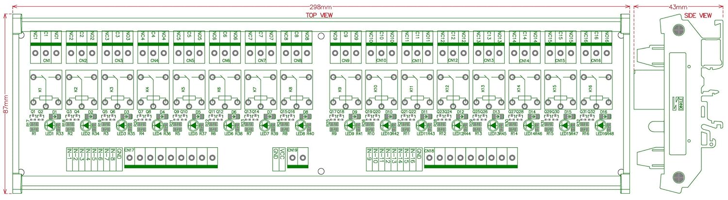 Montaje en carril DIN 16 SPDT 10Amp Power Relay Interface Module (DC 12V)