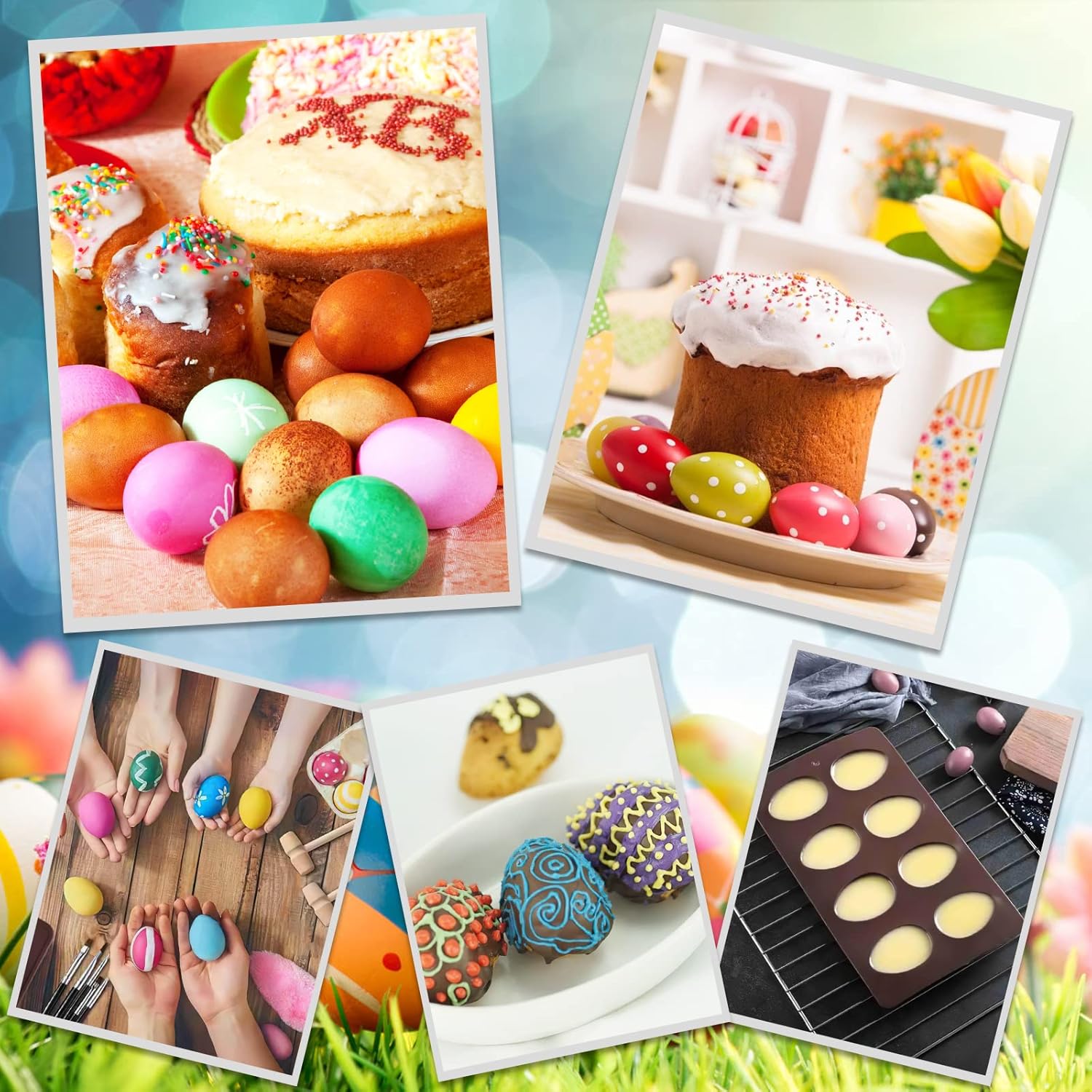 Paquete de 2 moldes de silicona para huevos de Pascua para decoración de pasteles, mantequilla de maní, chocolate, dulces, muffins, magdalenas,