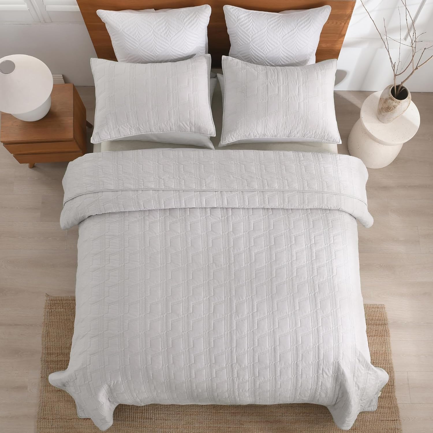 HORIMOTE HOME Juego de edredón 100% algodón tamaño Queen, juego de colcha prelavada gris claro, funda de cama decorativa con costuras ligeras y 2